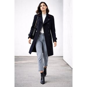 OPERATIONS NYC Black Wool Cashmere Military Peacoat Trench Coat Small USA Made